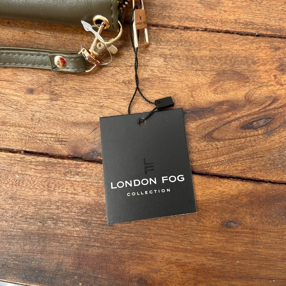 London Fog Collection Olive Green Wristlet Wallet Gold Tone Hardware NWT